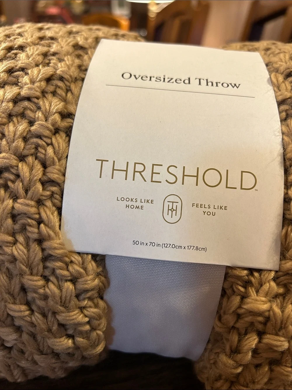 Threshold Chunky Crochet Oversized Throw in Camel